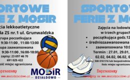 Na zdjęciu głównym plakat informujący o feriach zimowych z MOSiR Działdowo