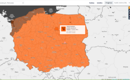 grafika - mapa Polski z zaznaczonym powiatem działdowskim i ostrzeżeniami