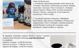 grafika informująca o konkursie „Pamiątka regionu Warmii i Mazur 2025”, treść i zdjęcia