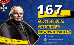 infografika przedstawiająca arcybiskupa Antoniego Juliana Nowowiejskiego, upamiętniająca 167 rocznicę Jego urodzin