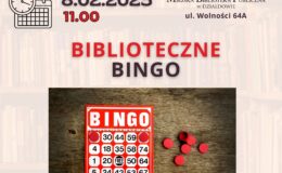 plakat informujący o Bibliotecznym Bingo w bibliotece Działdowie