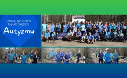 plakat z uczestnikami parkrun Działdowo, promujących akcję Światowego Dnia Świadomości Autyzmu