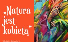 plakat informujący o wystawie malarskiej w Galerii Akwarium w Działdowie