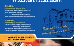 plakat informujący o Dniach Otwartych w Państwowej Szkole Muzycznej I st. im. Arno Kanta w Działdowie