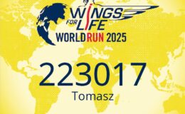 logo Wings for Life World Run 2025 i numer startowy pana Tomasza