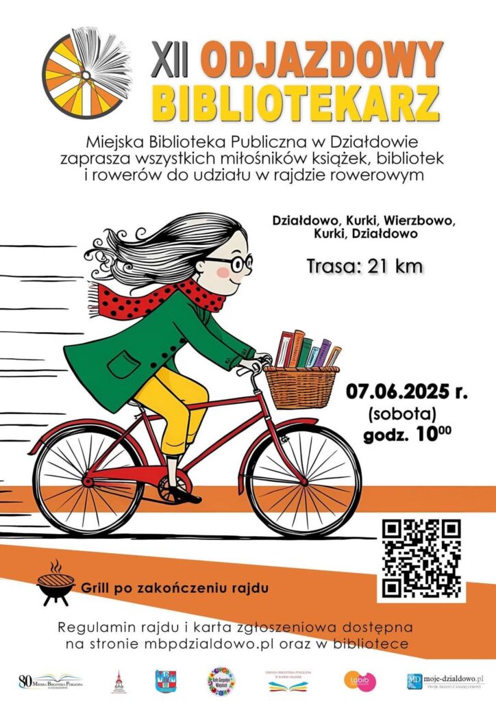 plakat informujący o rajdzie rowerowym „Odjazdowy Bibliotekarz”