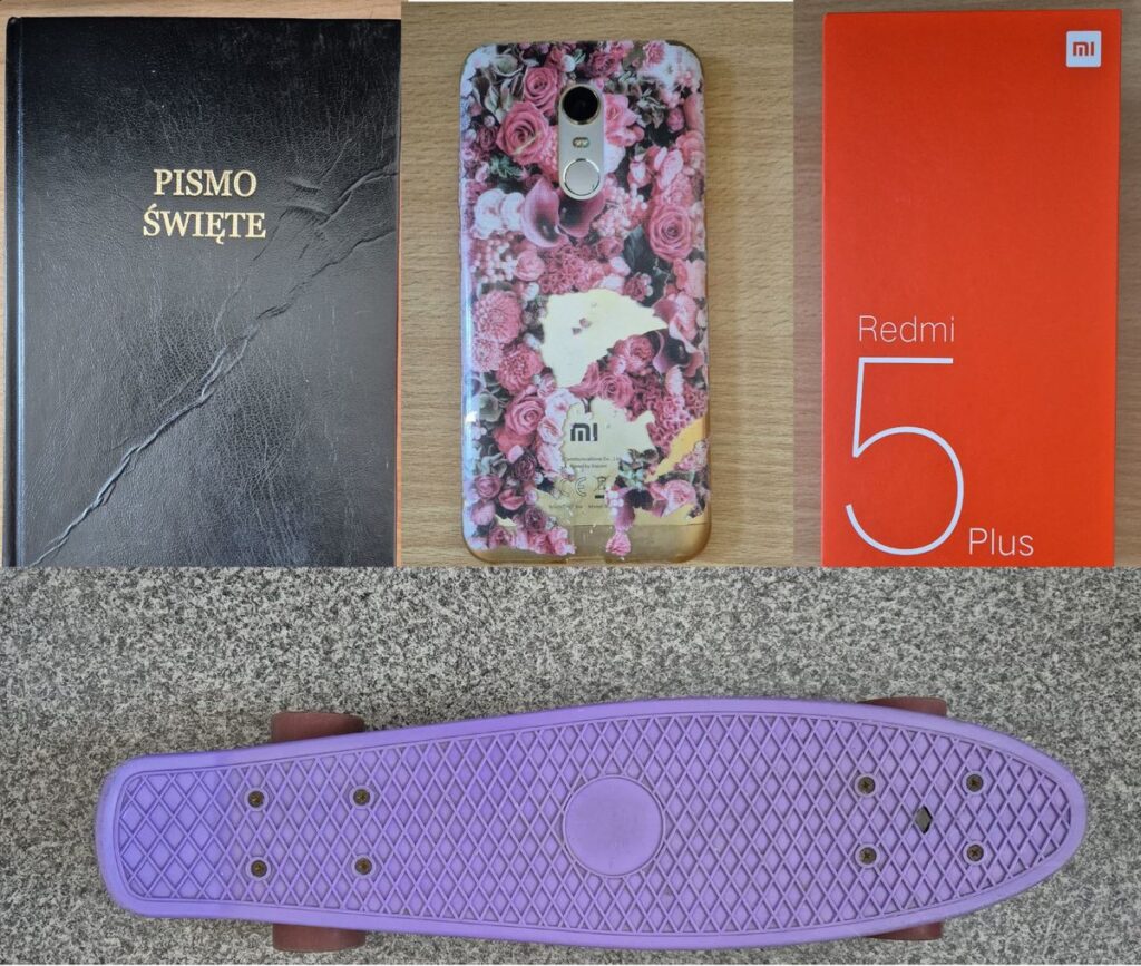 Kto zgubił telefon, deskorolkę i Pismo Święte? znalezione przedmioty: telefon, deskorolka i Pismo Święte? / fot. policja