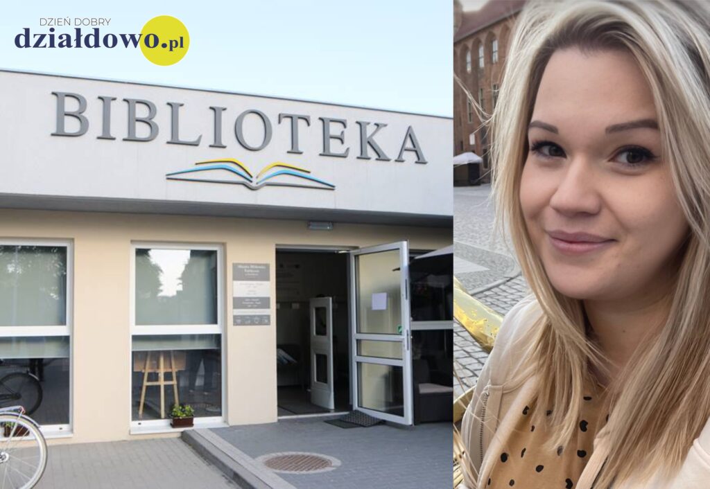 Milena Matuszewska z Miejskiej Biblioteki Publicznej w Działdowie i budynek biblioteki