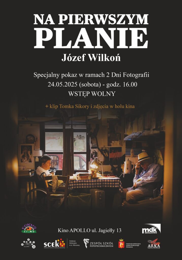 "Na pierwszym planie. Józef Wilkoń" - zapraszamy na pokaz specjalny filmu plakat zapraszający na pokaz filmu "Na pierwszym planie. Józef Wilkoń" do Kina Apollo w Działdowie