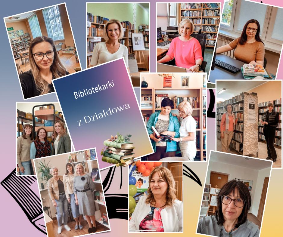 Serdeczne podziękowania z okazji zakończenia Tygodnia Bibliotek kolaż zdjęć pań bibliotekarek z okazji zakończenia Tygodnia Bibliotek