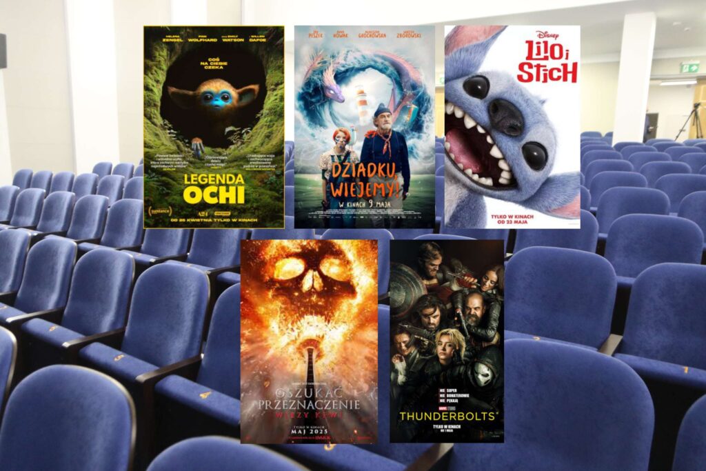Pięć filmów w naszym Kinie Apollo. Zapraszamy plakaty filmowe takich filmów jak:"Legenda Ochi", "Dziadku, wiejemy!", "Thunderbolts", "Oszukać przeznaczenie. Więzy krwi", "Lilo & Stitch"