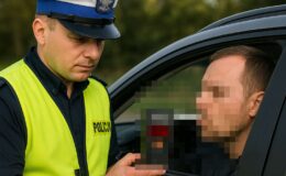 policjant sprawdza trzeźwość kierowcy
