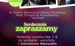 plakat informujący o warsztatach z Dobromirem Makowskim - RapPedagogiem w Miejskim Domu Kultury w Działdowie