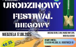 plakat informujący o Festiwalu Biegowym, czyli X Jubileuszowej Działdowskiej Dysze