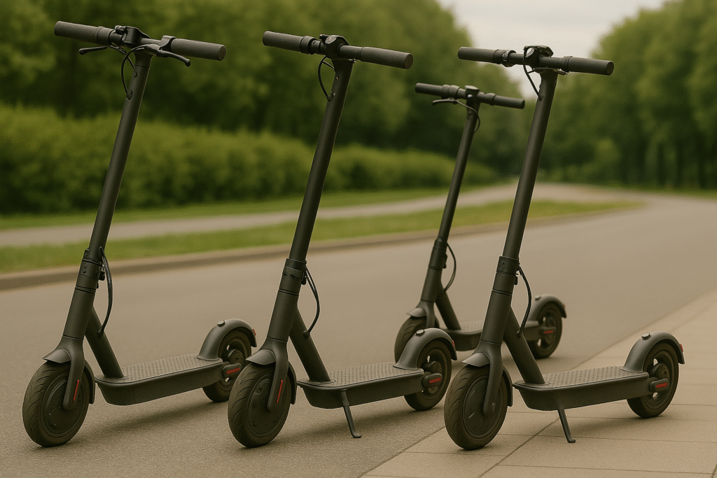 13. latek jechał na hulajnodze 42 km/h stoi kilka hulajnóg elektrycznych