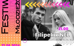 plakat informujący o Festiwal Kultury Młodzieżowej w Działdowie, zdjęcia artystów i treść