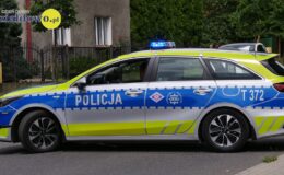 radiowóz policyjny stoi na drodze