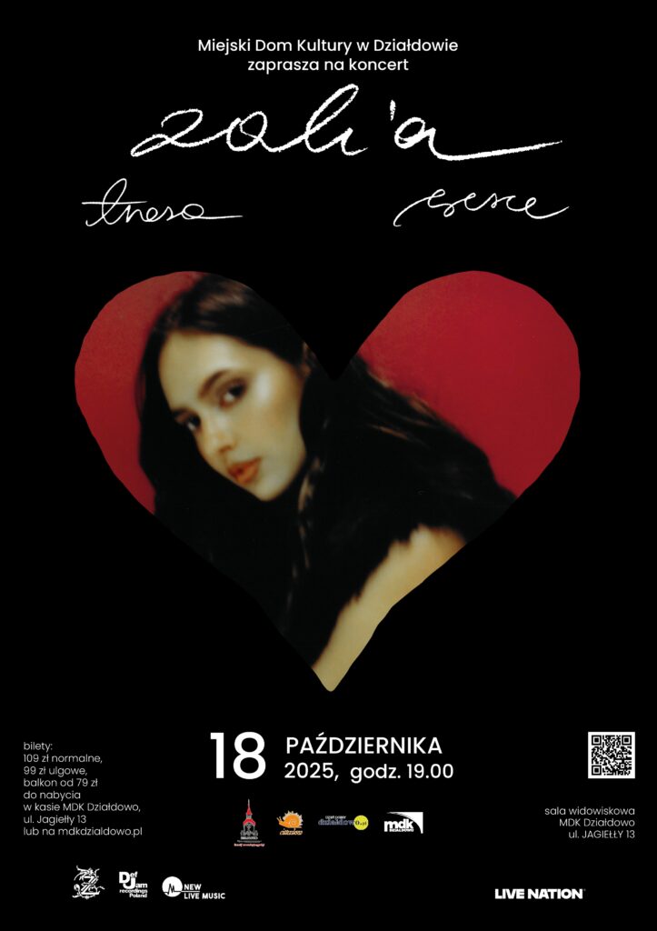Zalia z koncertem "Serce" wystąpi w Miejskim Domu Kultury plakat informujący o trasie koncertowej Zalii