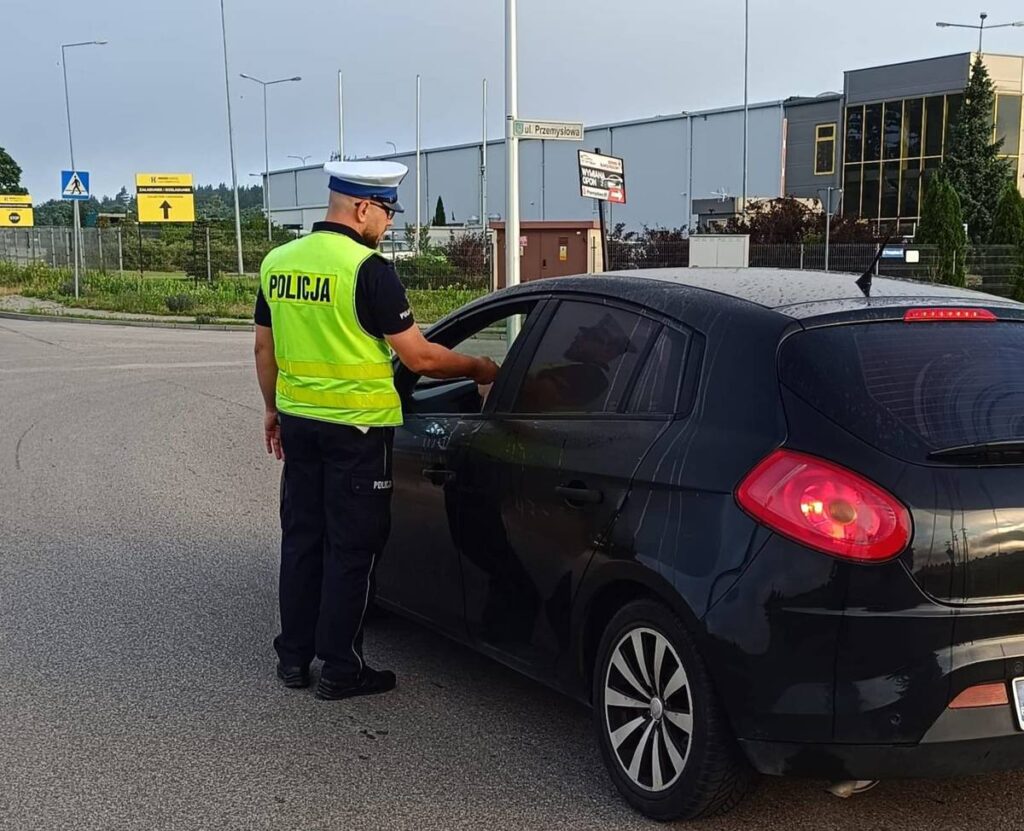 działania "trzeźwość" w powiecie działdowskim, widać policjanta i samochód /fot. policja