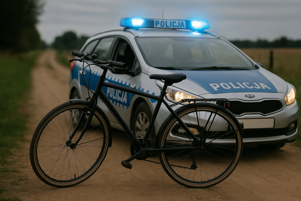 Rowerzysta "na promilach" policyjny radiowóz i rower