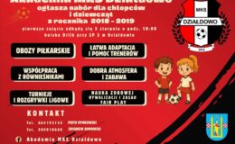 plakat informujący o na borze do Akademii Piłkarskiej MKS Działdowo