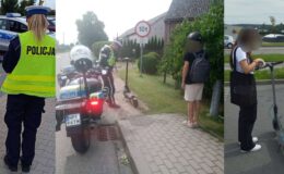 kolaż zdjęć, na którym policjanci kontrolują użytkowników jednośladów / fot. Policja
