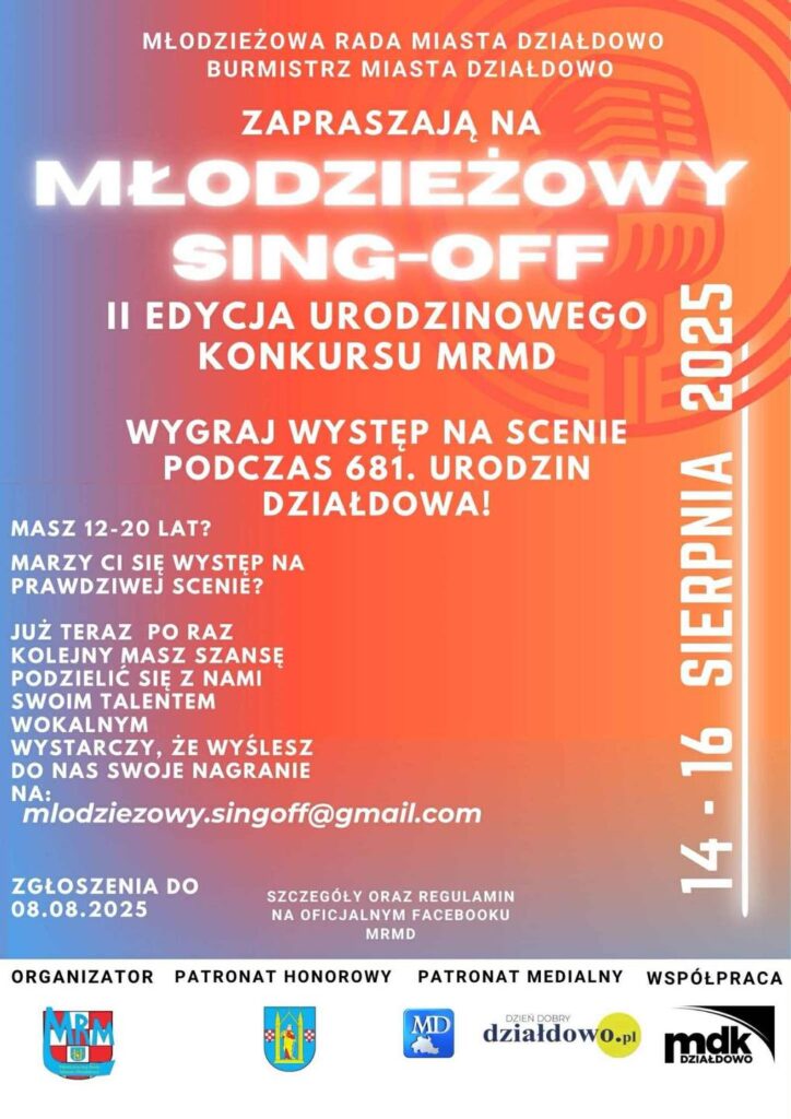 plakat informujący o konkursie "Młodzieżowy Sing-Off"