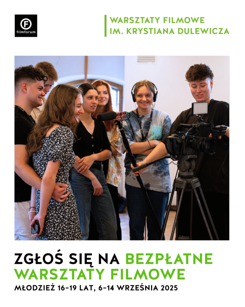 Bezpłatne WARSZTATY FILMOWE dla młodzieży plakat informujący o warsztatach