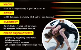 plakat informujący o warsztatach z kontakt improwizacji)