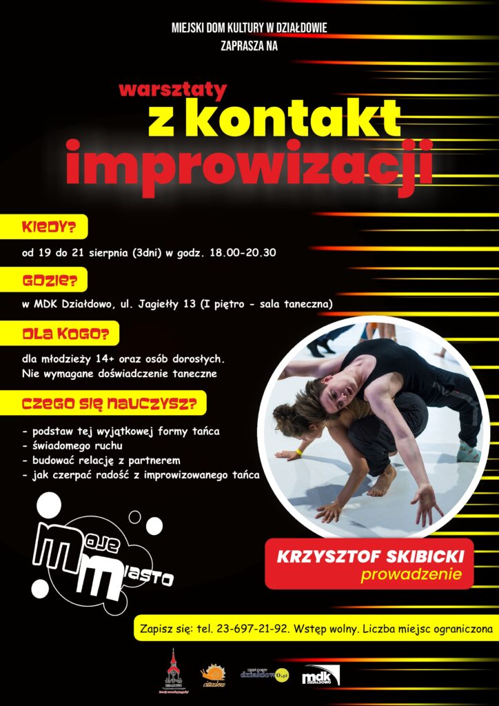 plakat informujący o warsztatach z kontakt improwizacji)