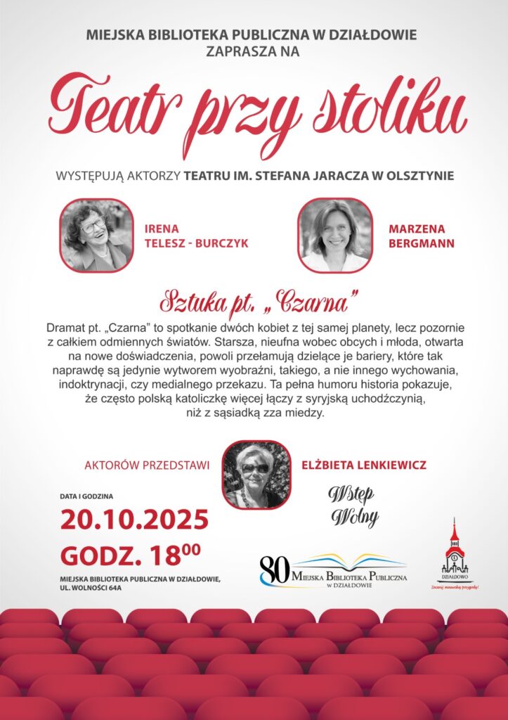 plakat zapraszający na "Teatr przy stoliku" ze sztuką pt. "Czarna"