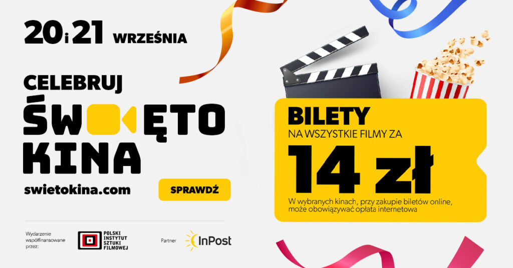 Celebruj z nami Święto Kina! W naszym kinie świętujemy 21 września infografika informująca o Święcie Kina