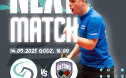plakat informujący o spotkaniu tenis stołowego pomiędzy Dekorglass Działdowo – Villa Verde Olesno, 14 września, godz. 16.00