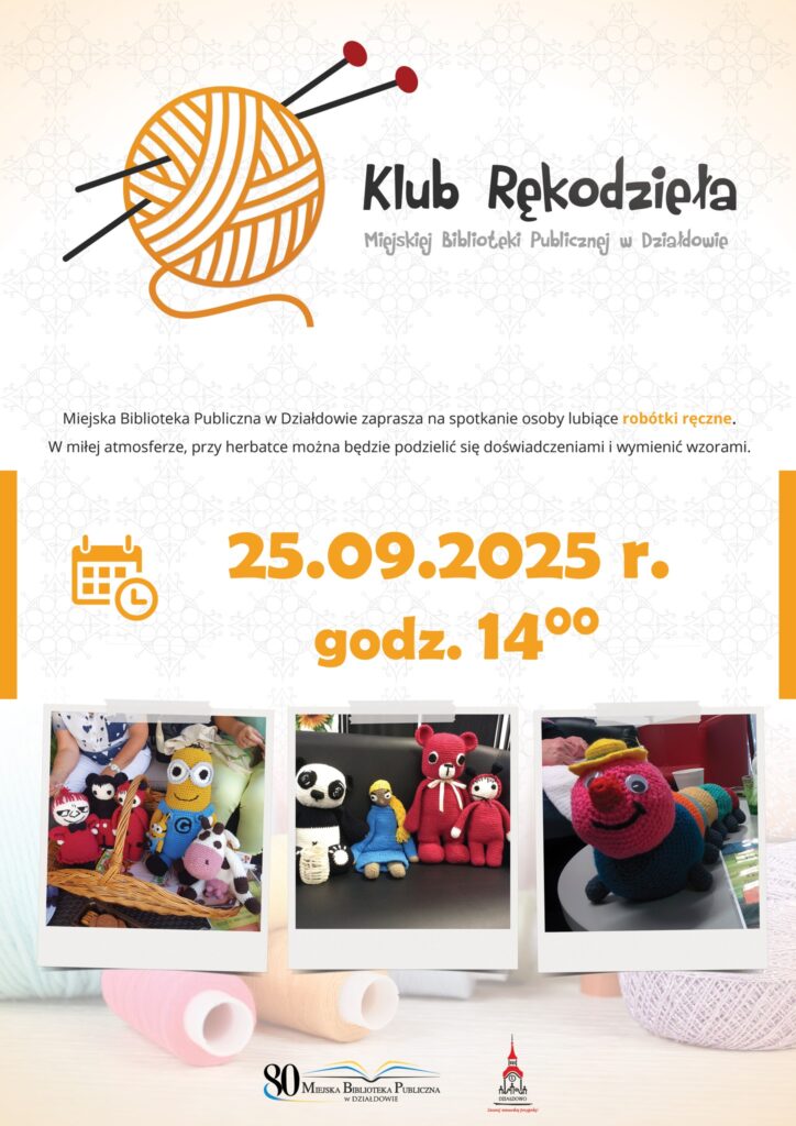 plakat informujący o spotkaniu Klubu Rękodzieła w MBP w d Działdowie