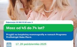 plakat informujący o bezpłatnej mammografii, która odbędzie się 17 października w Działdowie