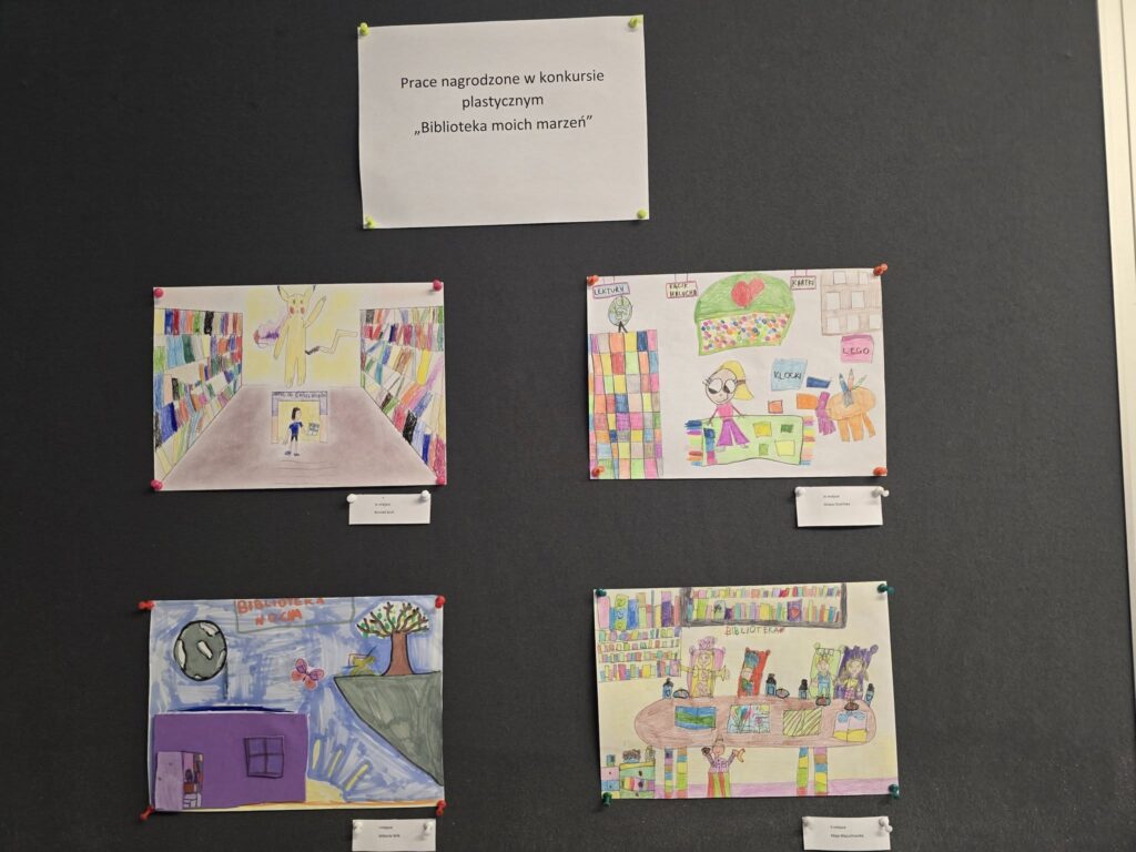Biblioteka moich marzeń” rozstrzygnięcie konkursu plastycznego (Na zdjęciu głównym nagrodzone rysunki)