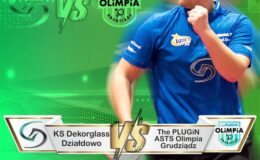 plakat informujący o meczu Dekorglassu Działdowo z The PLUGiN Olimpia Grudziądz