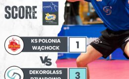 infografika informująca o zwycięstwie Dekorglassu Działdowo z TTcup.com Polonia Wąchock