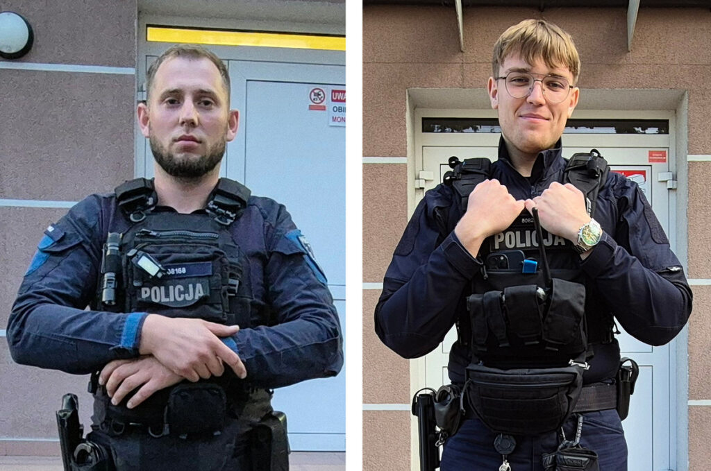 Policjanci uratowali seniora st. post. Sebastian Łydziński i post. Krystian Rochoń, zdjęcia portretowe policjantów