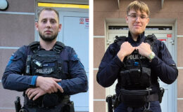 st. post. Sebastian Łydziński i post. Krystian Rochoń, zdjęcia portretowe policjantów