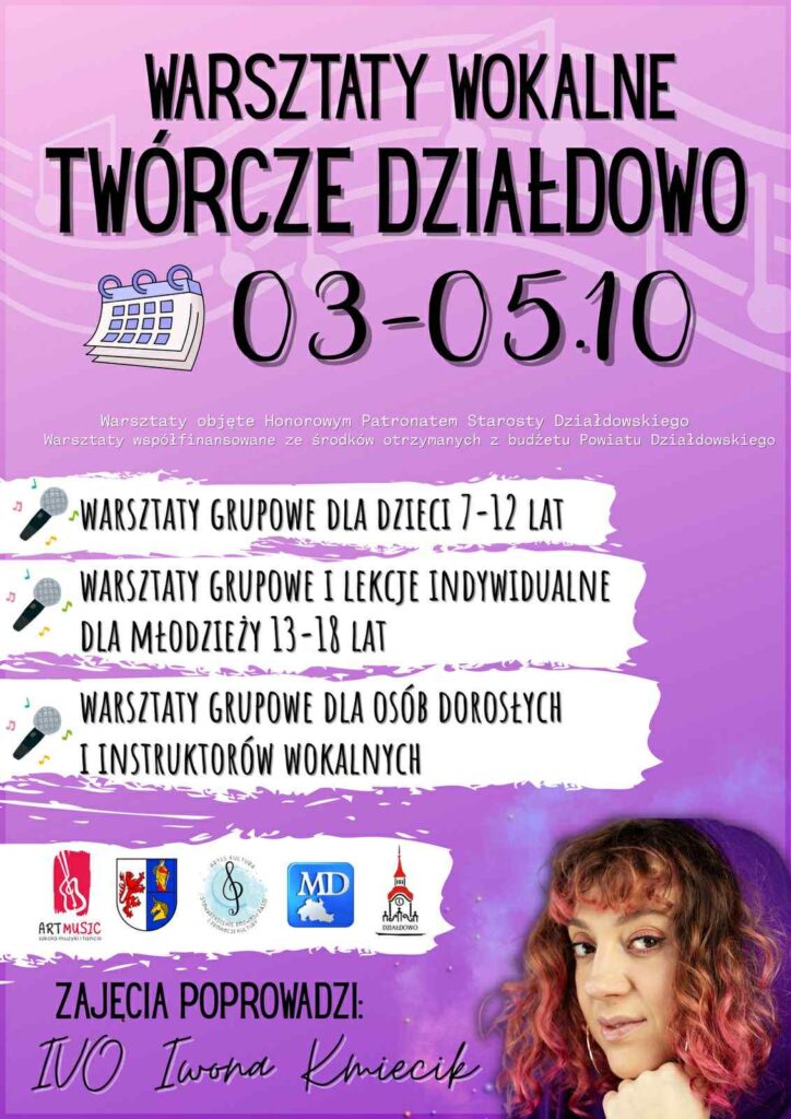 plakat informujący o warsztatach "Twórcze Działdowo"