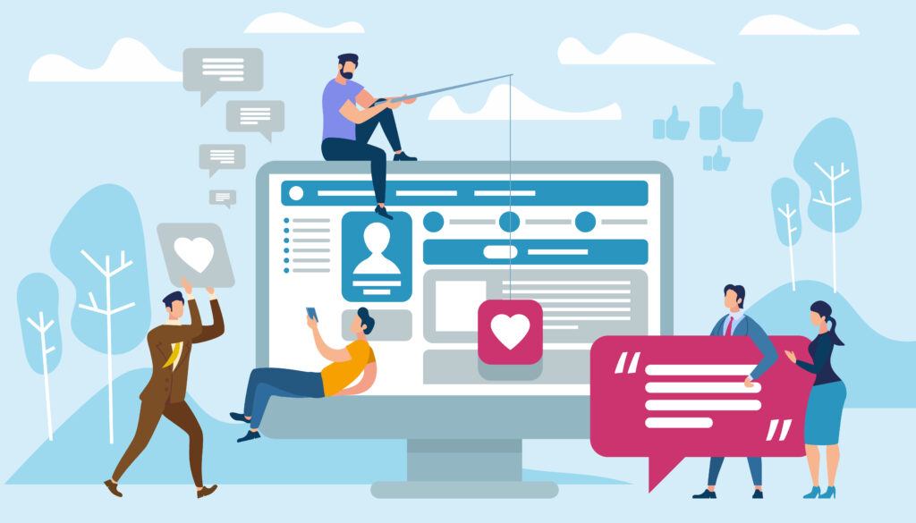 Oszuści przejęli konta dwóch kobiet na portalu społecznościowym Na zdjęciu głównym grafika przedstawia ludzi korzystających z social mediów