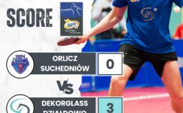 infografika informująca o zwycięstwie Dekorglassu Działdowo z Bankiem Spółdzielczym Orliczem 1924 Suchedniów