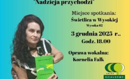 plakat informujący o promocji książki i spotkaniu z Agnieszką Wojteczek