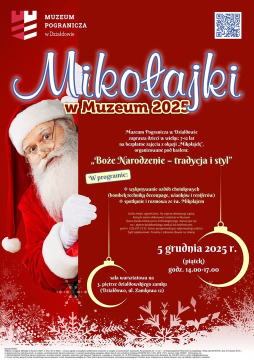 plakat informujący o warsztatach z okazji Mikołajek w Muzeum