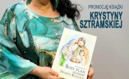 plakat informujący o spotkaniu z autorką i promocją książki  "Boży Plan. Śladami Świętej Rodziny" Krystyny Sztramskiej