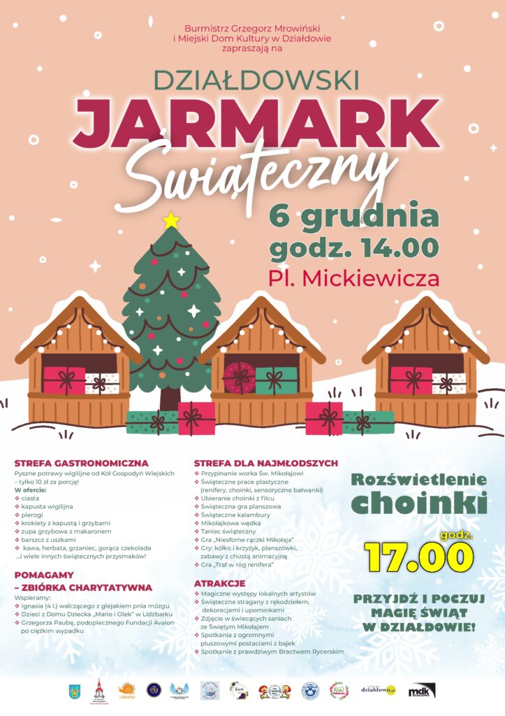 plakat informujący o Działdowskim Jarmarku Świątecznym