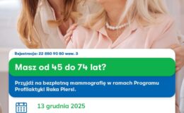grafika informująca o bezpłatnej cyfrowej mammografii LUX MED w grudniu w Działdowie