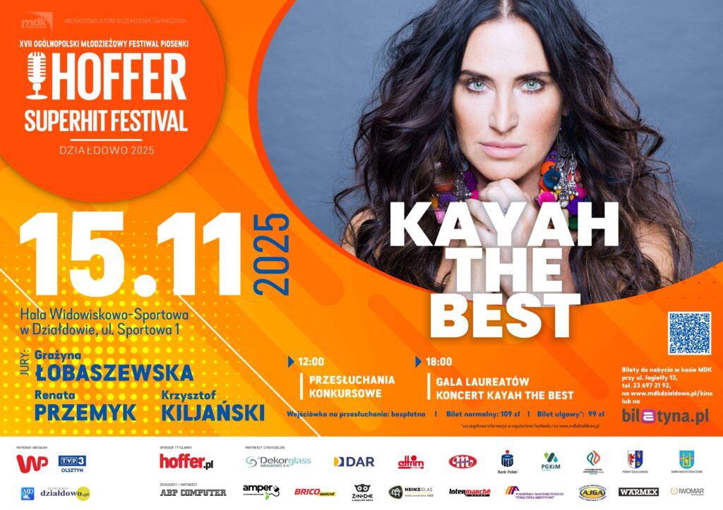 Oni powalczą o Platynowego Słowika plakat – zaproszenie na koncert „Kayah The Best” 15 listopada w Działdowie