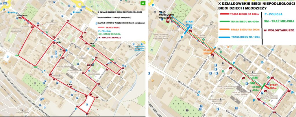 Uwaga! Utrudnienia w ruchu podczas Biegów Niepodległości trasa biegów dzieci i biegu głównego X Działdowskich Biegów Niepodległości